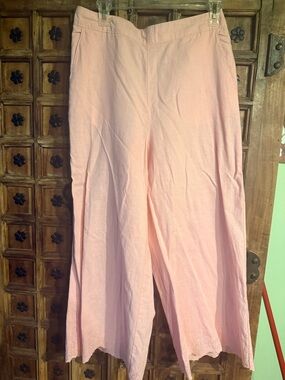 Laura Ashley Light Pink cropped  Wide-Leg Linen-Blend Pants